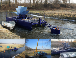 Photographs showing large-scale HYLOW floating energy converter testing