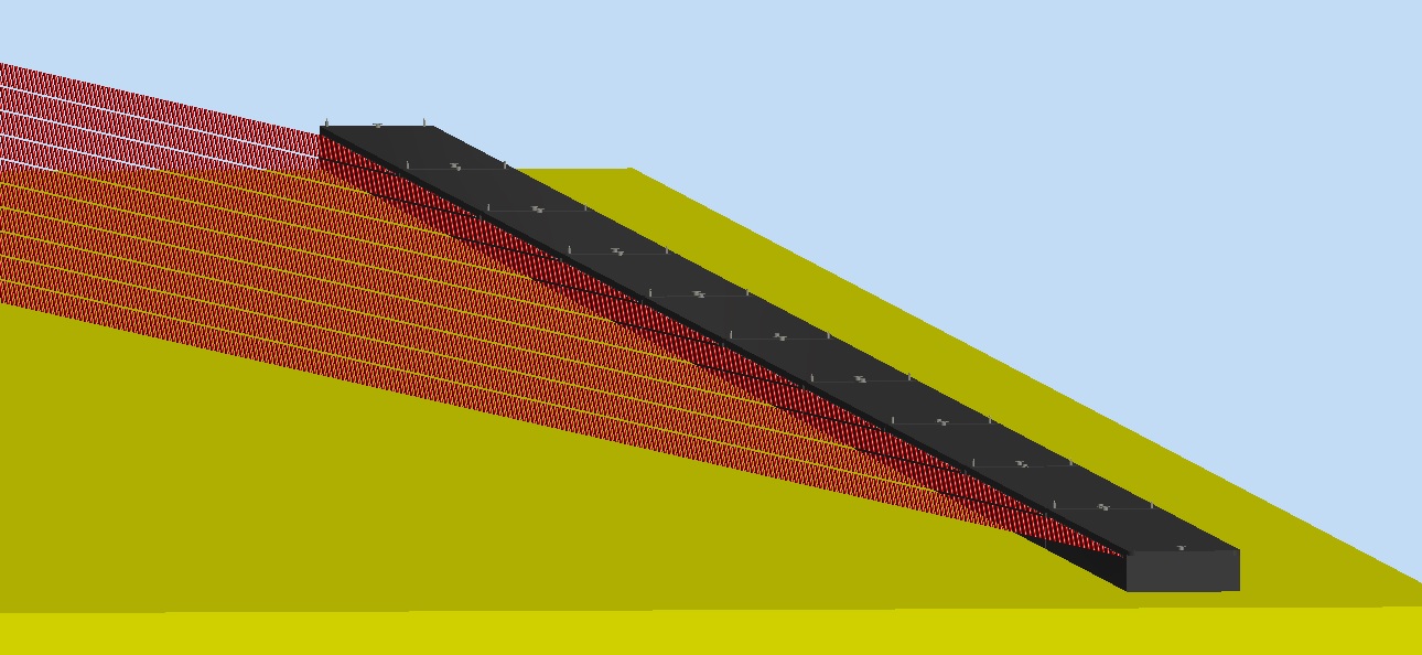 Engineering rendering showing a low-angle mooring line connected to a reinforced-concrete deadweight anchor on the seabed